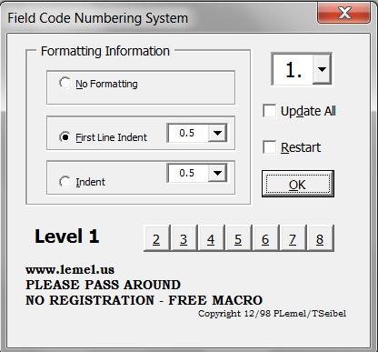 Field Code Numbering System